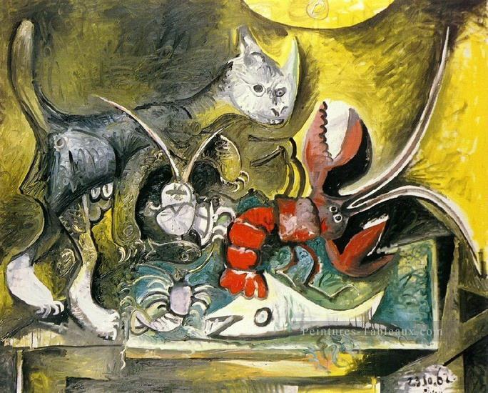 Nature morte au chat et au homard 1962 cubiste Peintures à l'huile